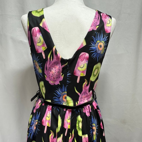 Lindy Bop Annie Exotic Popsicle Fruit Print Dress Black Womens US 6 Retro Pinup - Picture 8 of 12